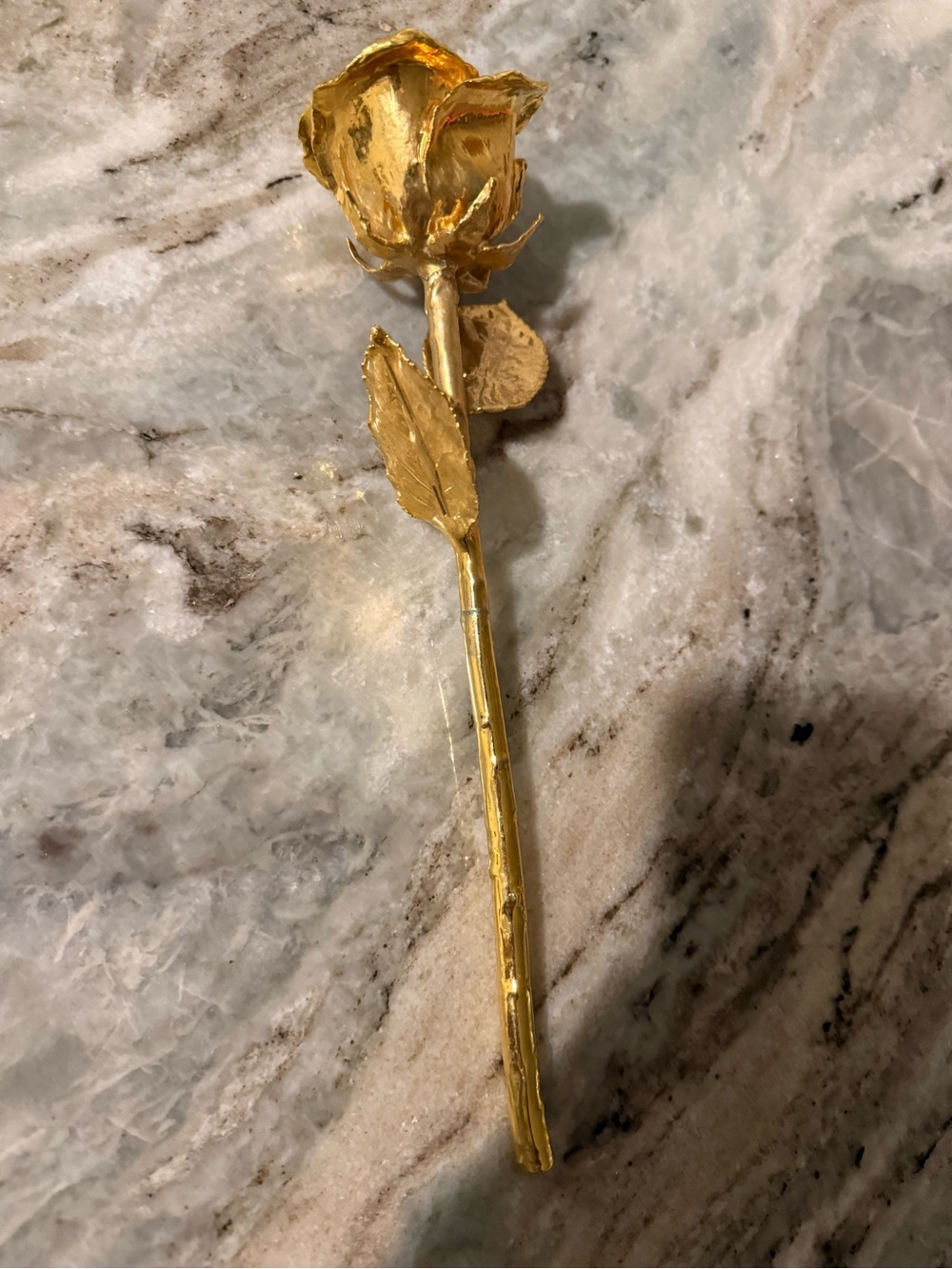 Gold Toned Rose Stem Accent